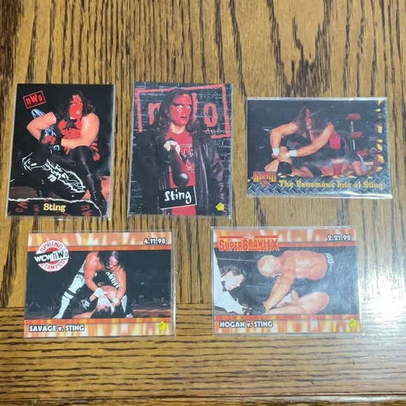 5 STING wrestling collectors cards including Hogan & Savage WCWnWo Nitro NWO - Picture 1 of 7